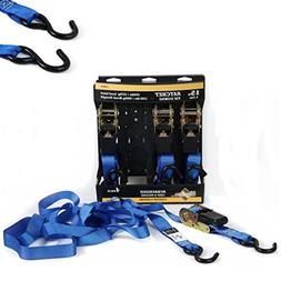 4-Pk 1x15' Cargo Ratchet Strap TieDown w/ S Hooks